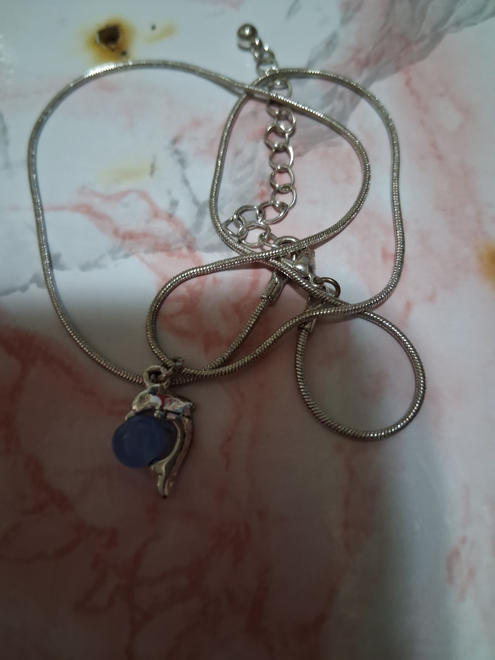 Silver Necklace with Blue Pendant - Elegant Women's Jewelry